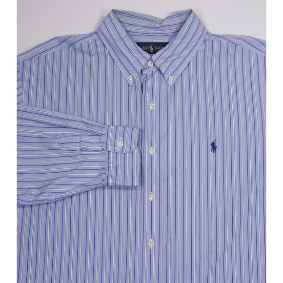 Ralph Lauren Mens Classic Fit Blue Striped Cotton Button-Up Dress Shirt XXL - Picture 1 of 8